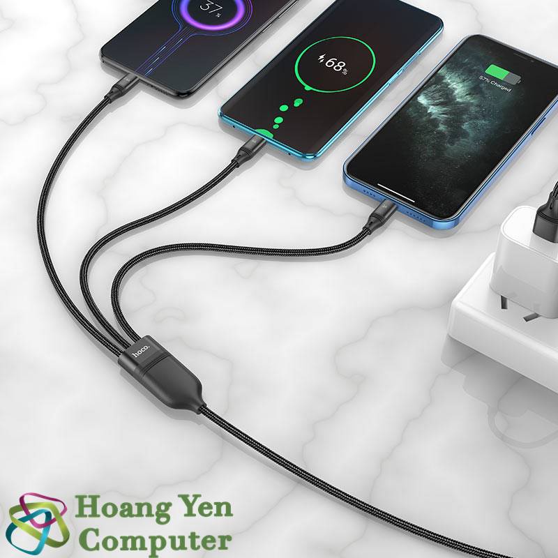 Cáp Sạc 3 Đầu Hoco U104  - Cổng Type C Sạc Nhanh 66W - Hoàng Yến Computer