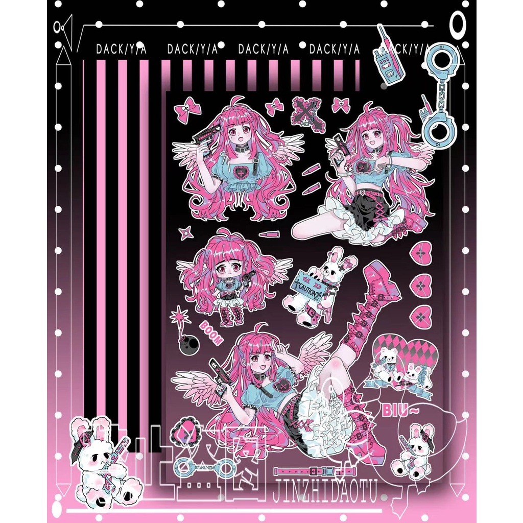 Peach 1Pcs Sweet girl Maid anime sticker 2Pcs inside pages Journal Scrapbook Decor Sticker