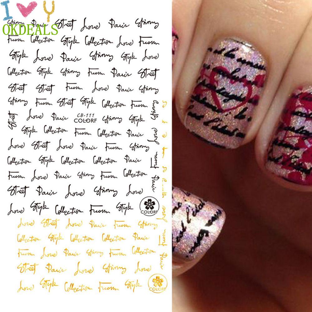 Miếng Dán Trang Trí Móng Tay Hình Chữ Cái 3D DIY Màu Đen