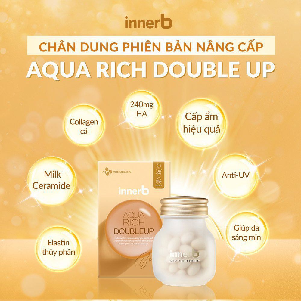 Viên uống cấp nước innerb aqua rich 70 viên - Bản nâng cấp (giữ ẩm da sáng mịn từ AxitHyaluronic)