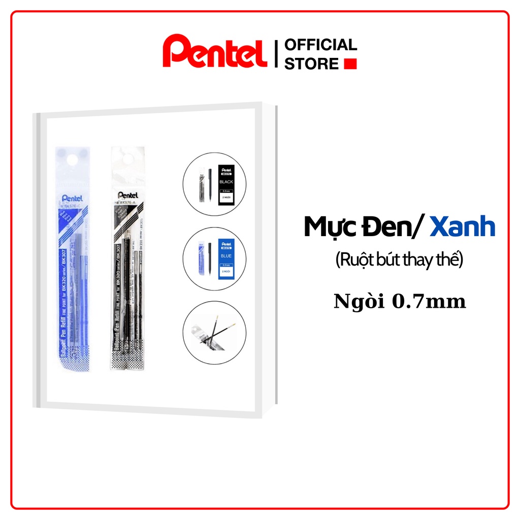 Bút Bi Nhật Bản Pentel BK250 Ngòi 0.7mm | Mực Êm Trơn | Vỏ Đen Cao Su Sang Trọng | Có Ngòi Thay Thế Xanh/ Đen Tiện Lợi |