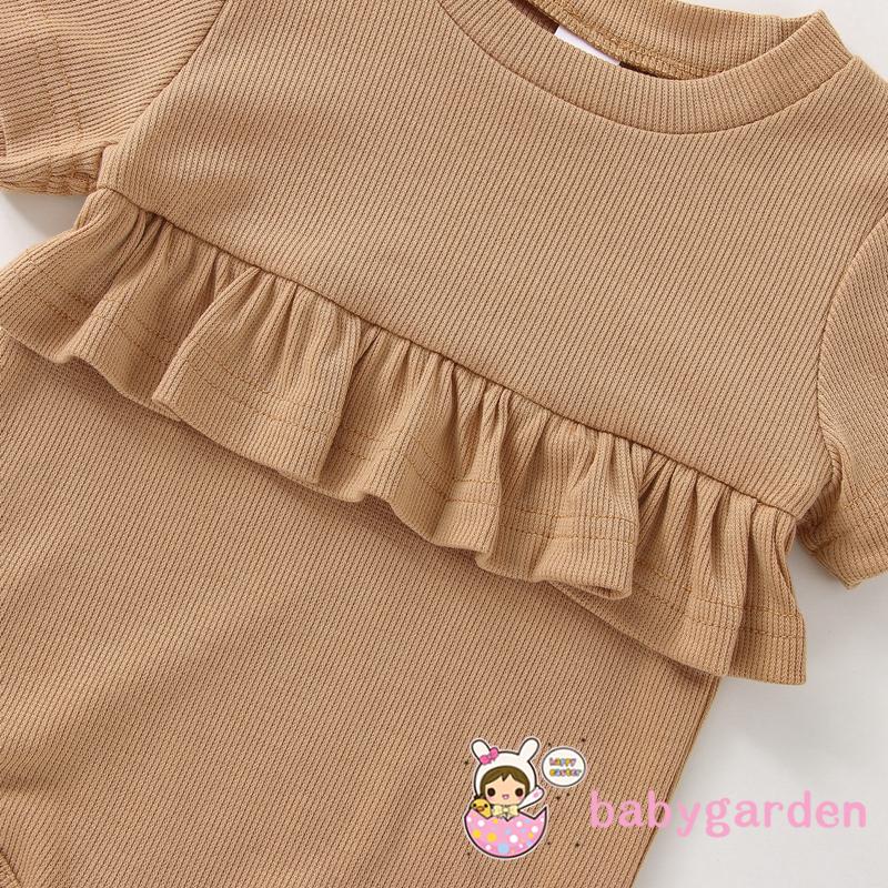 BABYGARDEN-0-18months Baby Girl´s Set, Solid Color Short Sleeve Ruffle Romper + Elastic Waist Shorts + Headwrap