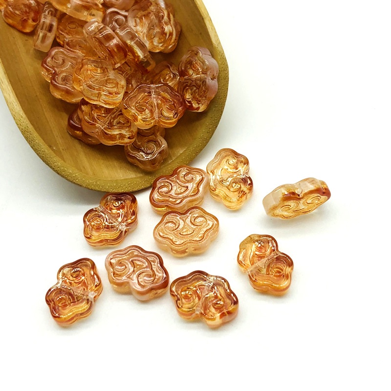 (5 cái)Phiến họa tiết mây thủy tinh 9*13mm, Nguyên liệu làm trang sức cổ trang, Nguyên liệu diy