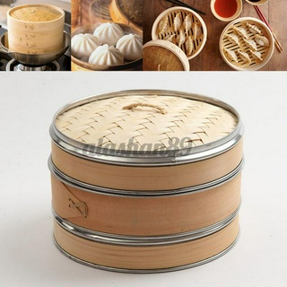 Nồi Hấp 2 Tầng 10 "1 Nắp Bằng Tre Đan Bằng Thép Không Gỉ