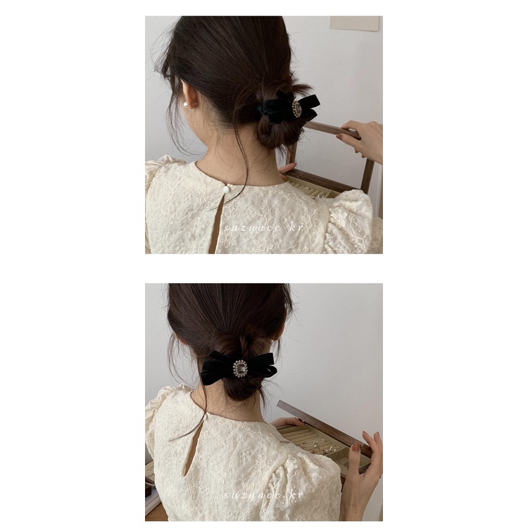 Bộ dây buộc tóc co giãn trang trí nơ đính đá phong cách Hàn Quốc cho nữ