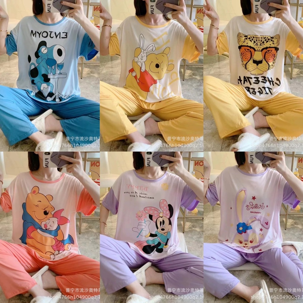[Sẵn] Đồ bộ thun cotton quần dài, đồ mặc ở nhà Quảng Châu,pijama họa tiết hoạt hình dễ thương | BigBuy360 - bigbuy360.vn