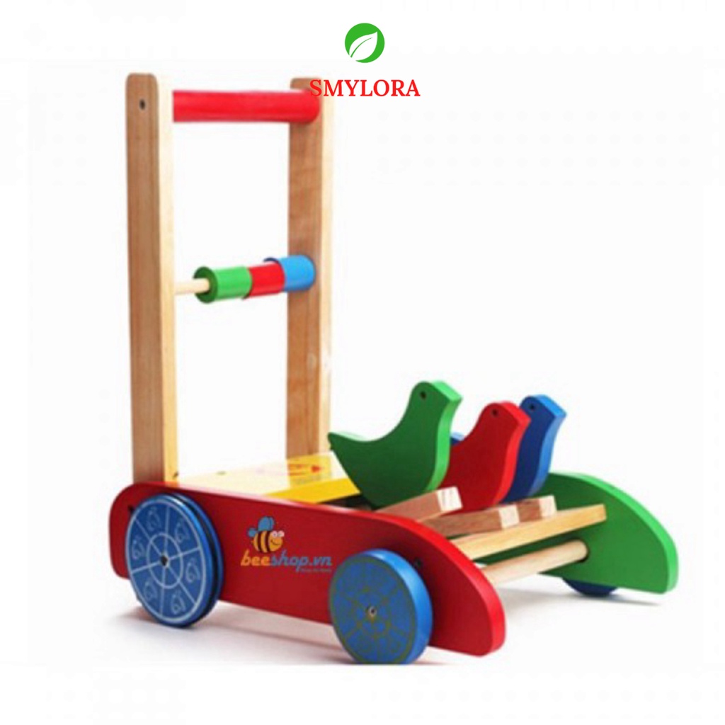 Xe Tập Đi Cho Bé, Xe Gà Tập Đi Cho Bé Có Vòng Cao Su Chống Trượt Bằng Gỗ 3 Con Gà