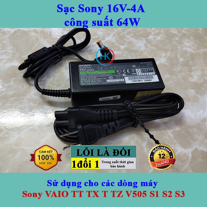 Sạc Laptop Sony 16v-4A 64W Sony VAIO TT TX T TZ V505 S1 S2 S3