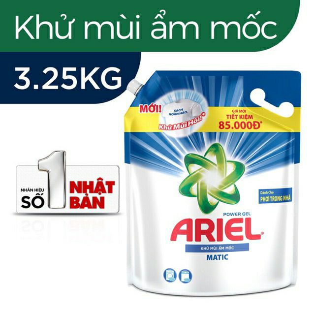 Nước Giặt Ariel Khử mùi ẩm Mốc Túi 3.2Kg (xanh dương)