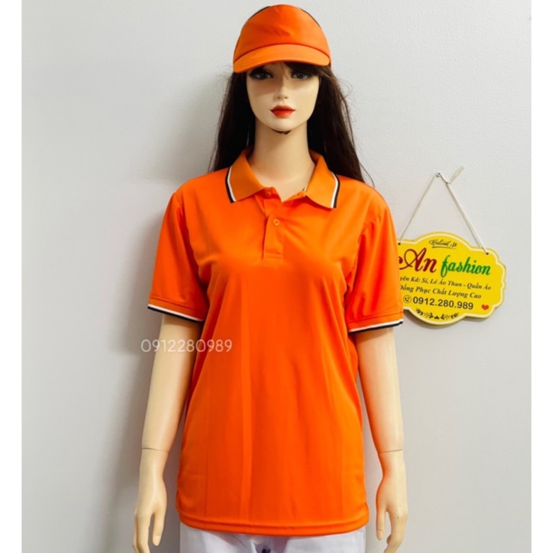 Áo thun có cổ thời trang nam nữ màu cam vải cá sấu mè _ Hình chụp thật