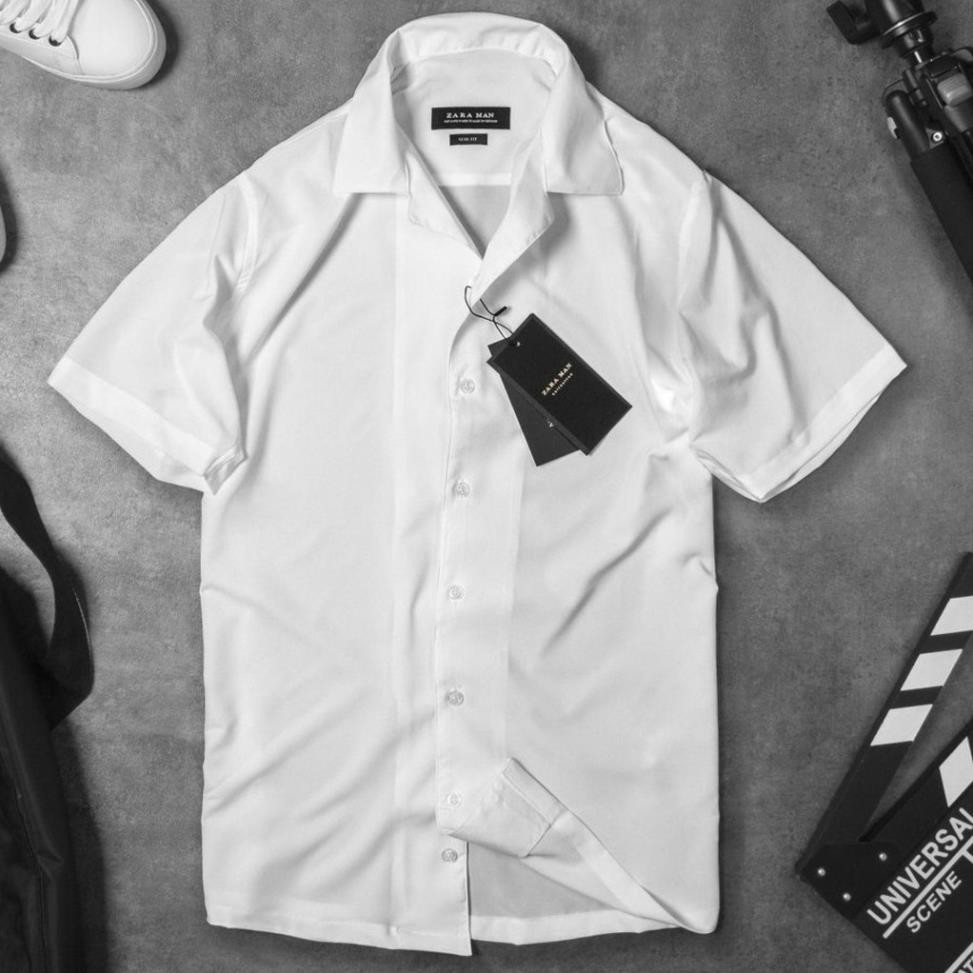 Áo sơ mi nam ngắn tay công sở lụa trắng cao cấp chất dày dặn, co giãn nhẹ | BigBuy360 - bigbuy360.vn