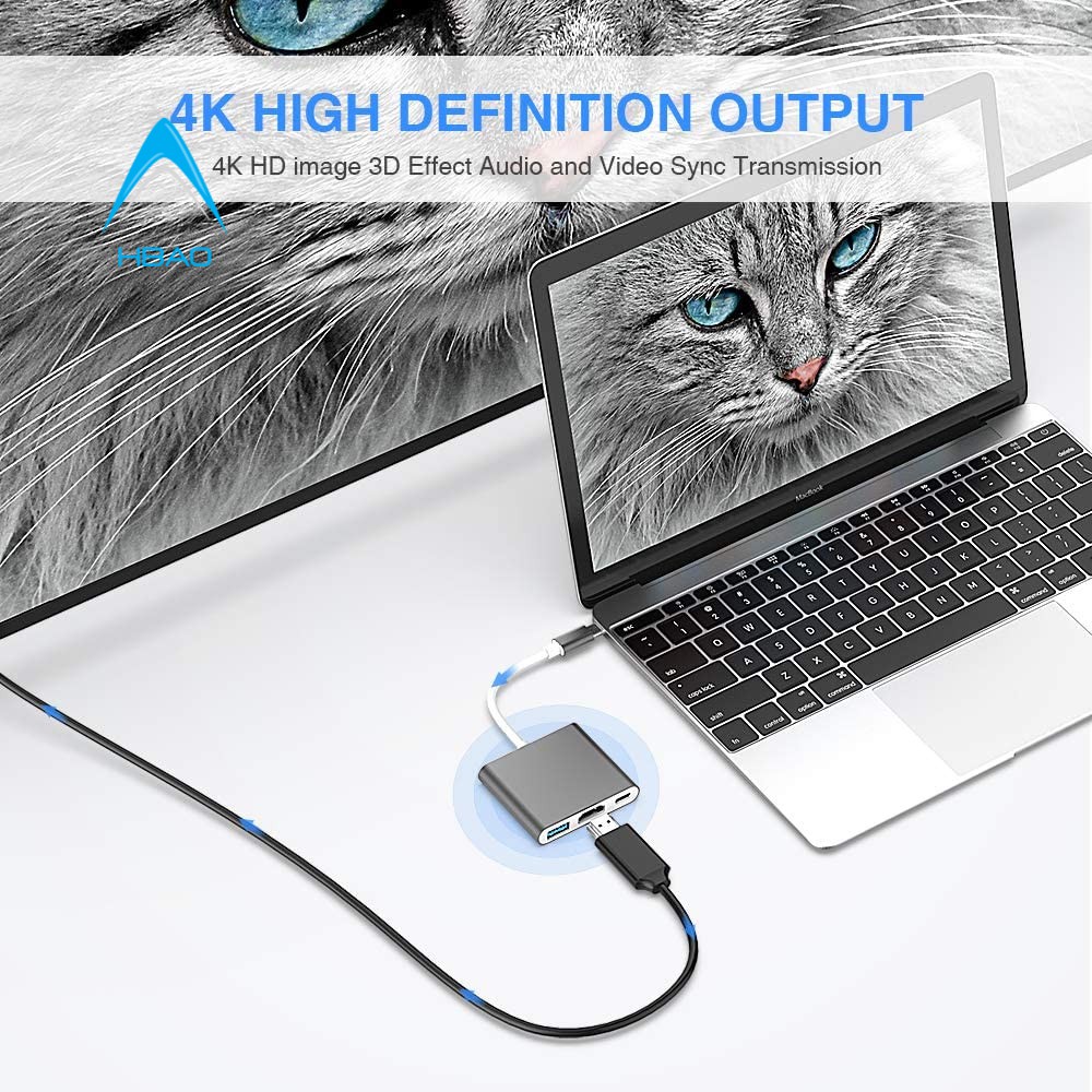 Hub Cáp Bộ Adapter Chuyển Tín Hiệu Usb 3.1 Type-C Sang HDMI 1080P, Type-C Và Usb 3.0 - Bộ Chuyển Đổi 3 Trong 1