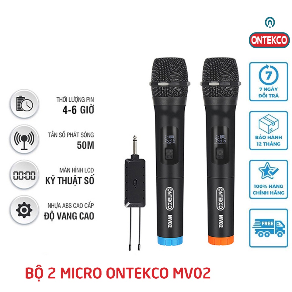 Micro hát karaoke ONTEKCO MV02 bản nâng cấp, hút âm tốt, chống hú cho loa kéo, dàn âm thanh, loa thanh