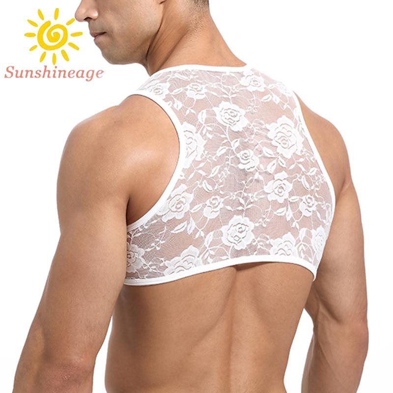 Áo ngực ren không tay cổ tròn xuyên thấu cho nam