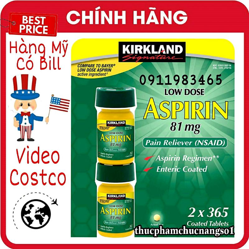 Aspirin 81mg Kirkland Signature 365 Viên Cam Kết Chính Hãng