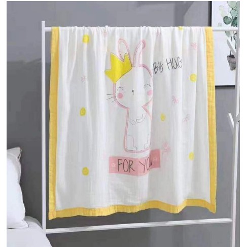 Chăn đắp cho bé sợi tre 4 lớp HBQKids viền màu KT 120cmx120cm