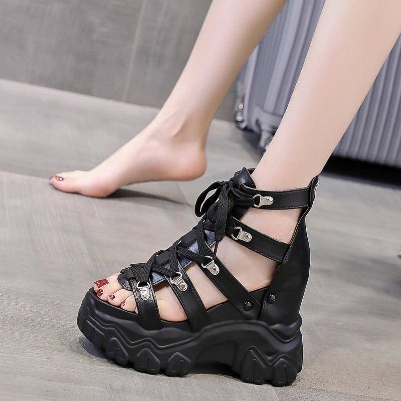 Sandal Đế Xuồng Dày Dặn Tăng Chiều Cao Thời Trang Mùa Hè 2021 Phong Cách Roman Cho Nữ