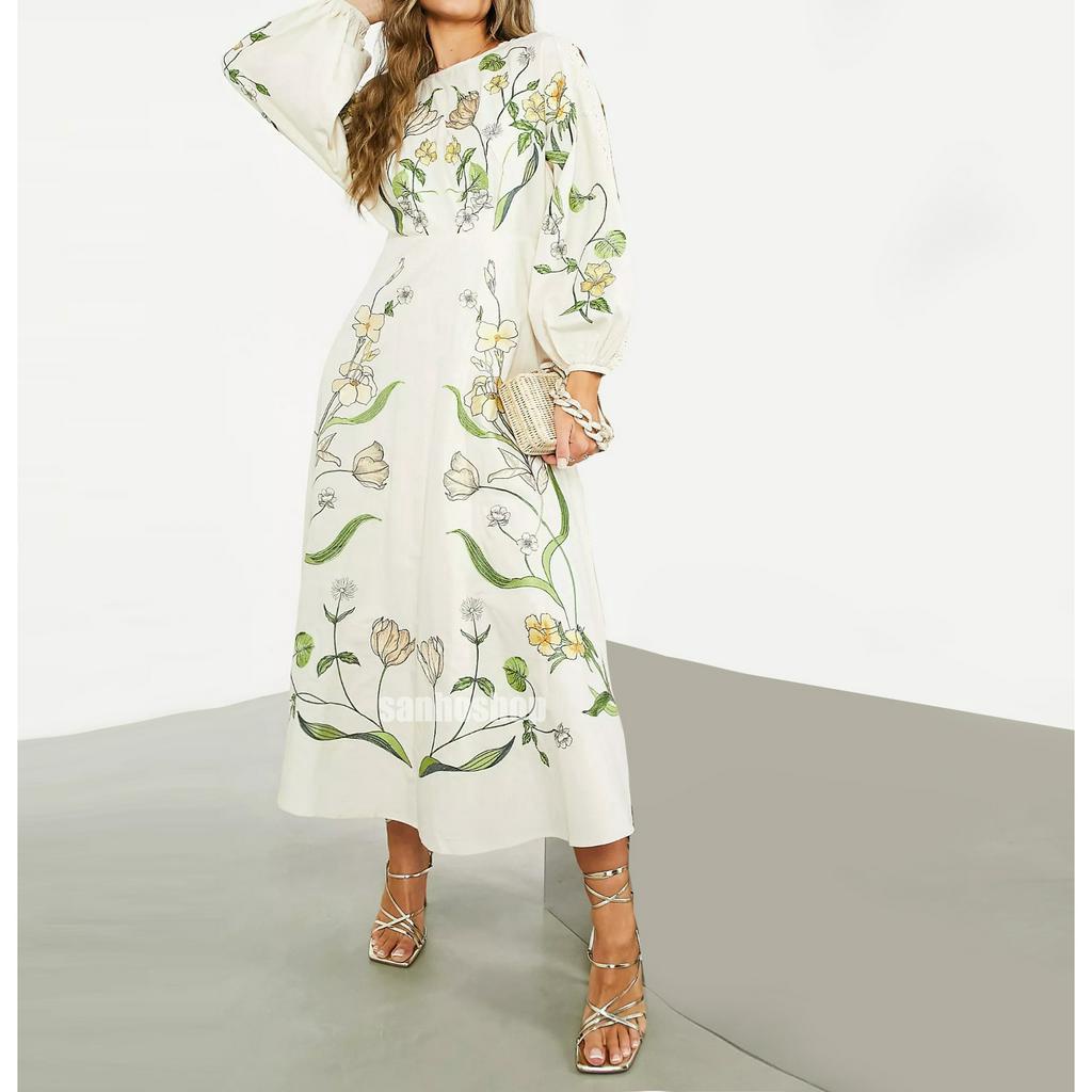 ĐẦM MIDI T3D FLORAL AND LEAF