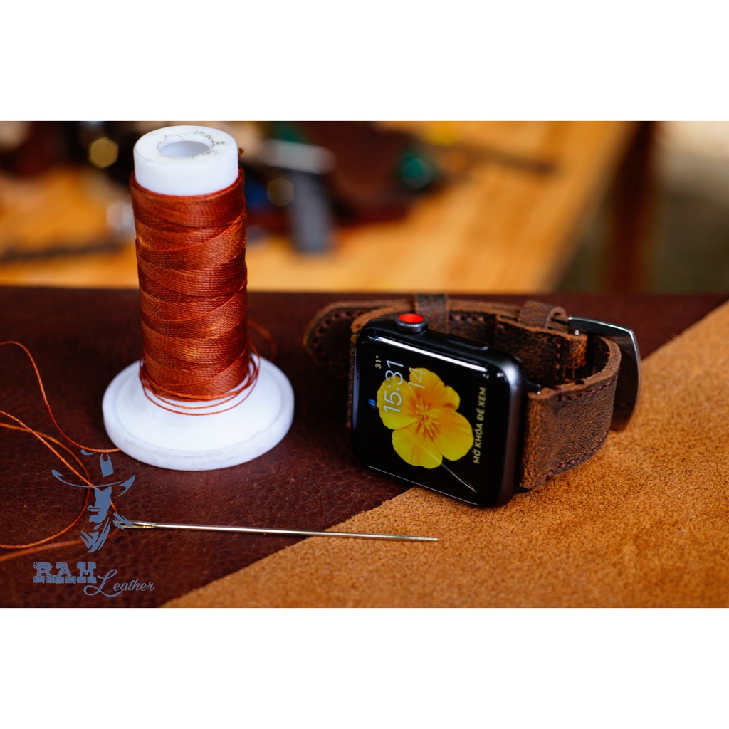 Dây đồng hồ da bò thật size 22mm bản RAM Leather - tặng khóa chốt và cây thay dây