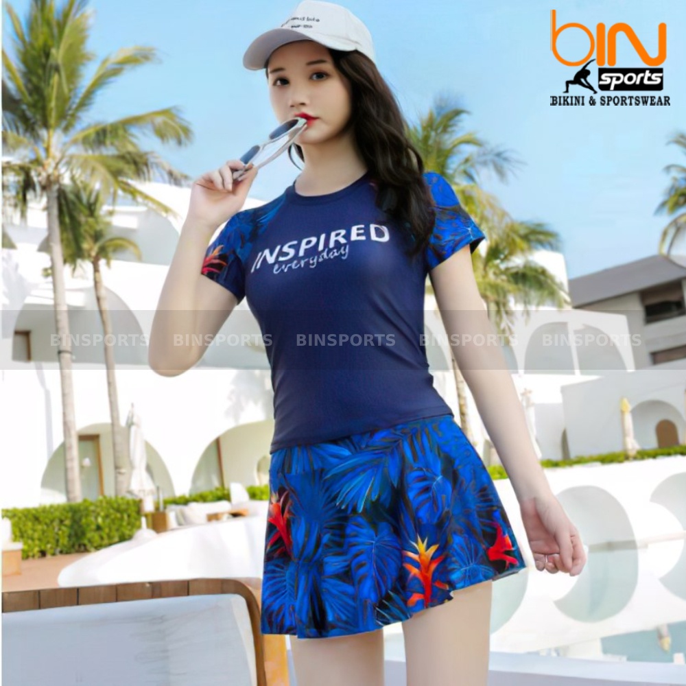 Bikini Nữ 2 Mảnh Quần Váy Aó Crop Cọc Tay Bin Sports BHV094