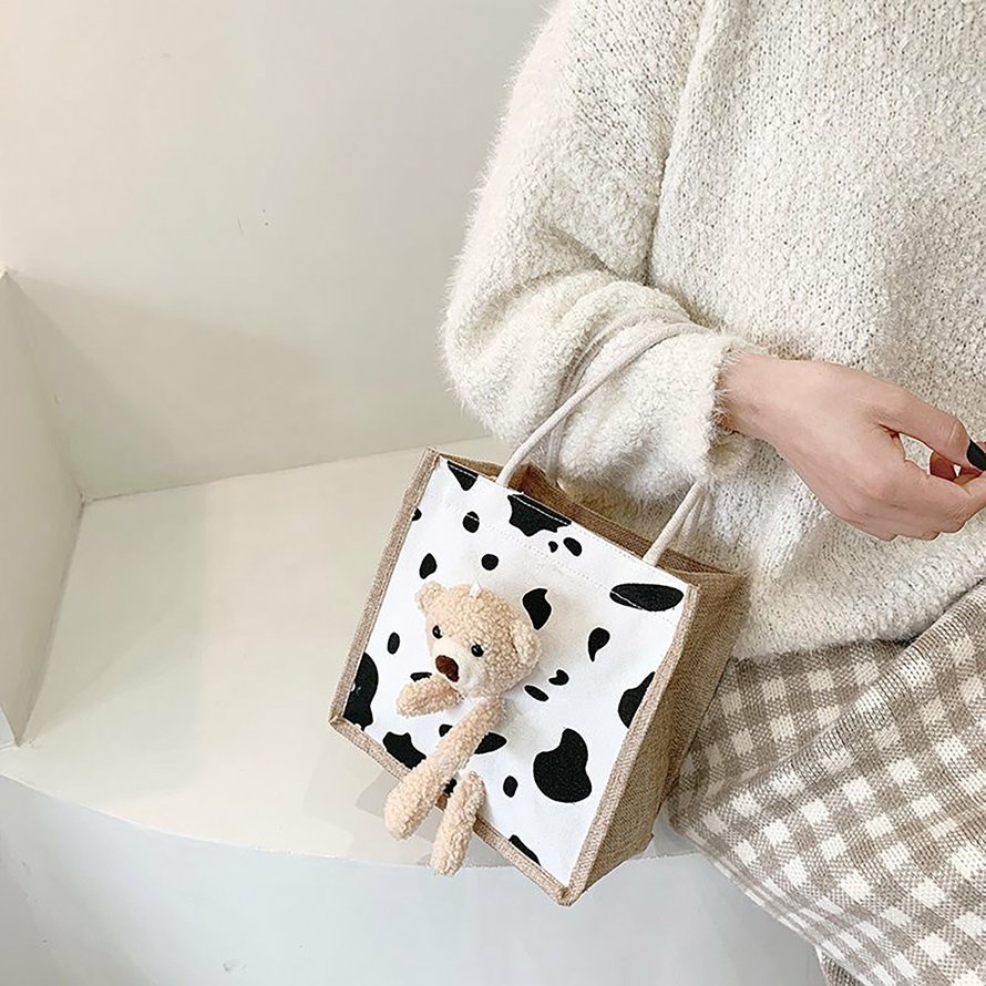 Túi Đeo Vai Bằng Vải Canvas Hình Gấu Nhỏ Dễ Thương Đa Năng Cho Nữ