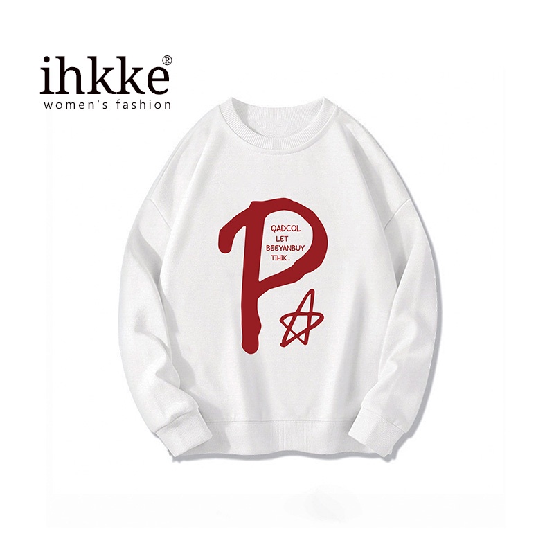 Áo sweater IHKKE cổ tròn phong cách Mỹ cổ điển thời trang dành cho nữ