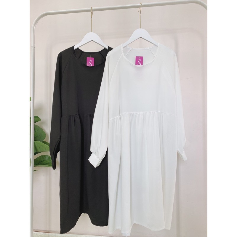 Đầm Babydoll Trơn Dáng Suông Tay Bồng 2 Màu | BigBuy360 - bigbuy360.vn