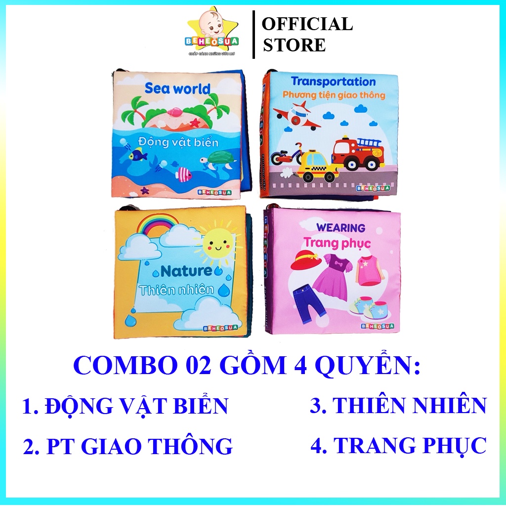 Sách vải  - sách vải cho bé kích thích thị giác với nhiều chủ đề bằng tiếng anh giúp bé vừa học vừa chơi