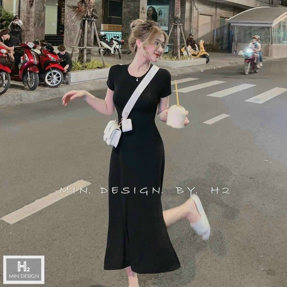 Đầm Body Dự Tiệc Dạo Phố Thiết Kế Dáng Dài Xẻ Tà Màu Đen Sang Chảnh Xu Hướng Thời Trang Váy Nữ [XM MINH PHÚC]