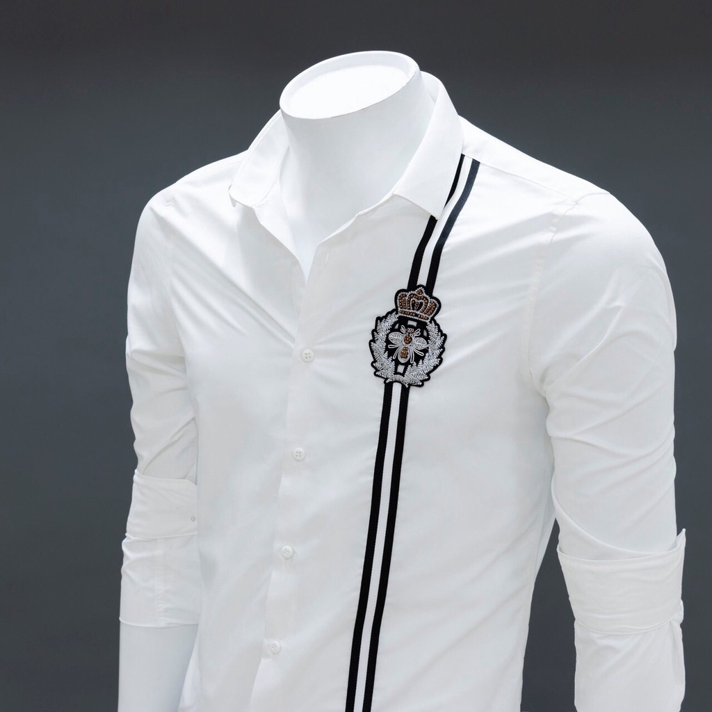 Áo Sơmi Nam Nữ GD GOLDEN DREAM Vải Kate Lụa Phối Sọc Dây Cực Chất Phong Cách B77