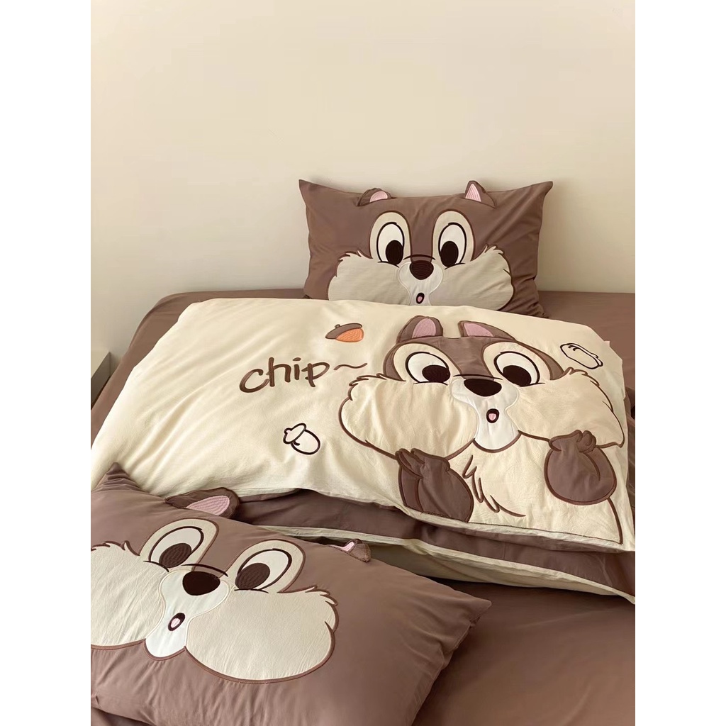 Bộ Chăn Ga Gối 5 Món Cotton Linen Họa Tiết Hoạt Hình Disney Dễ Thương Luna Bedding