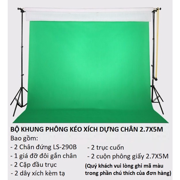 COMBO Khung Treo 2 Phông Kéo Xích + 2 Phông giấy 5M/10M, Phông Nền Studio Chuyên Nghiệp, Background Chụp Ảnh