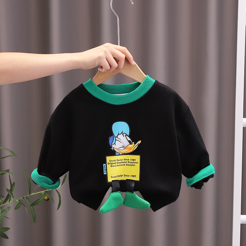 Áo Sweater Thể Thao Tay Dài Cổ Tròn In Hình Vịt Donald Hoạt Hình Kích Thước 80-120cm Cho Trẻ Em