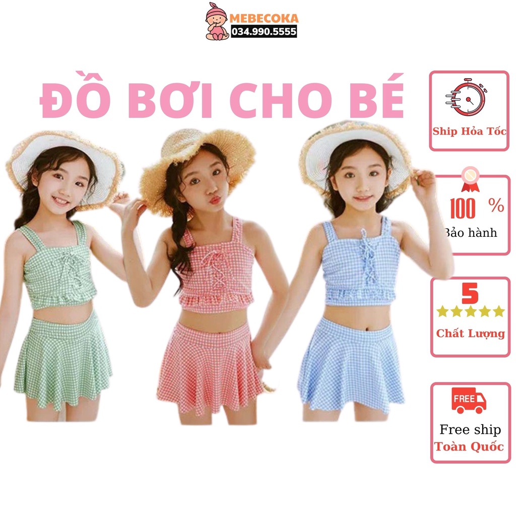 Đồ bơi trẻ em ,Bộ đồ bơi kẻ caro cao cấp chất LYCRA Hàn,siêu dễ thương cho bé gái