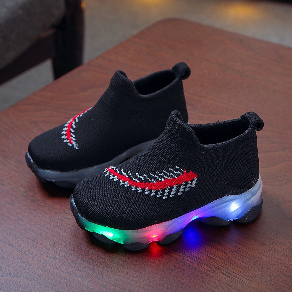 Children Baby Girls Boys Feather Mesh Led Luminous Socks Sport Run Sneakers Casu