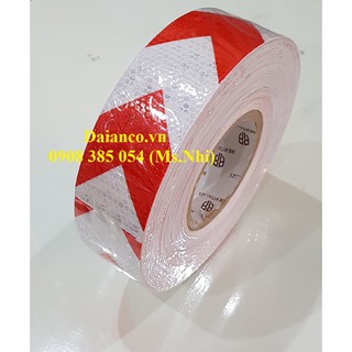 Băng keo decal phản quang trắng đỏ mũi tên lớn 5cm*45m hình thật - hàng sẵn-BKPQ-R020