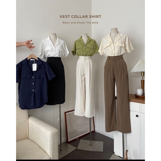 [Ảnh thật/Video]Áo sơ mi Fancy cộc tay túi ngực chất lụa Hàn Áo sơ mi tông màu xinh xắn cho mùa hè