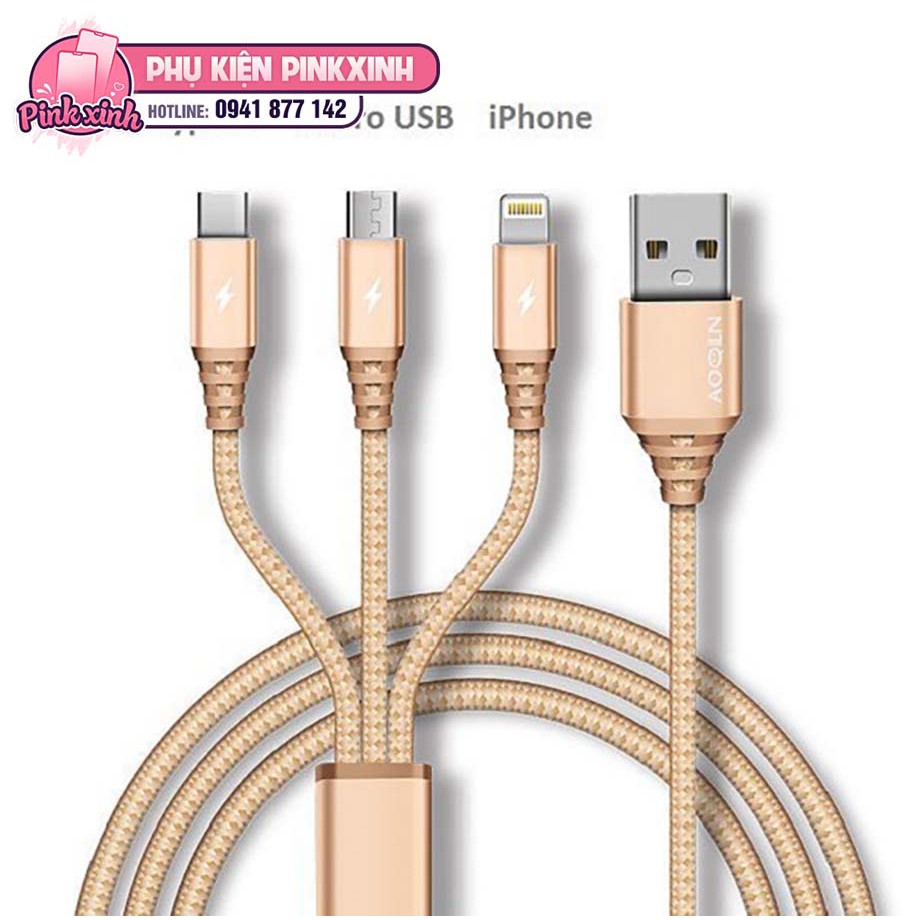 Cáp sạc dù cao cấp 3in1 microUSB + lightning + Type-C