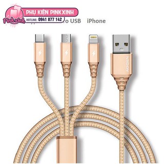 Cáp sạc dù cao cấp 3in1 microusb + lightning + type-c