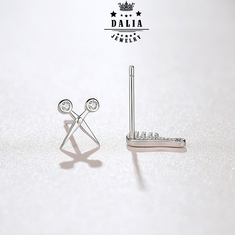 Bông tai bạc nữ hình kéo lược kute DaLiA Jewelry khuyên tai bạc thật 925