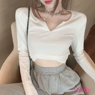 Áo kiểu croptop cổ xẻ _ dáng tay dài _ chất borip dày mịn co giãn tốt _ ảnh thật