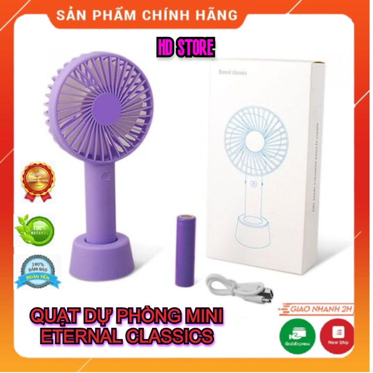 Quạt Mini Cầm Tay 4 Cánh Eternal Classics Pin Sạc Tích Điện Có Đế Để Bàn, Thiết Kế Đẹp Mắt, Dễ Dàng Cầm ĐI.