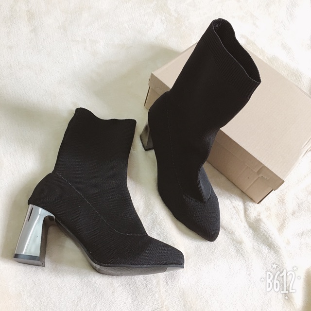 (chân gầy lùi 1 size) Bốt Len Lửng Boot Đùi Len Qua Gối Cao Cấp Gót Trụ Bạc 7 Phân boot nỉ khóa sau | BigBuy360 - bigbuy360.vn
