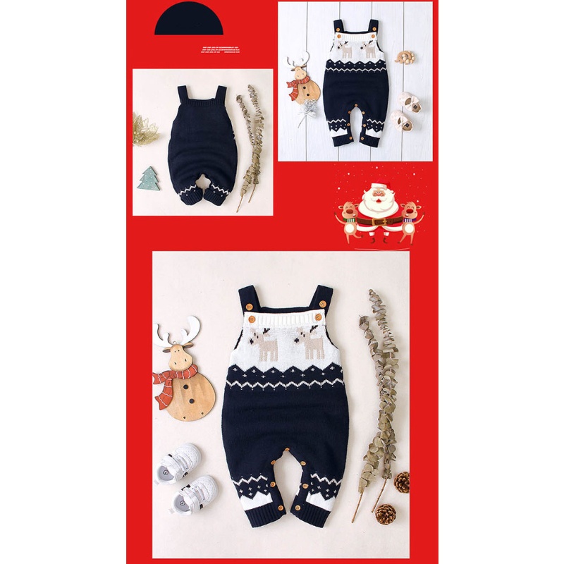 Bộ Áo Liền Quần Dệt Kim Không Tay In Hoạt Hình Tuần Lộc Giáng Sinh Thời Trang Xuân Thu Cho Bé Sơ