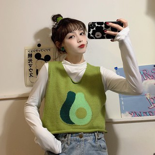 Set áo thun trắng tay dài cổ cao + gile form ngắn trái cây ulzzang ( 3 màu ) có bán riêng