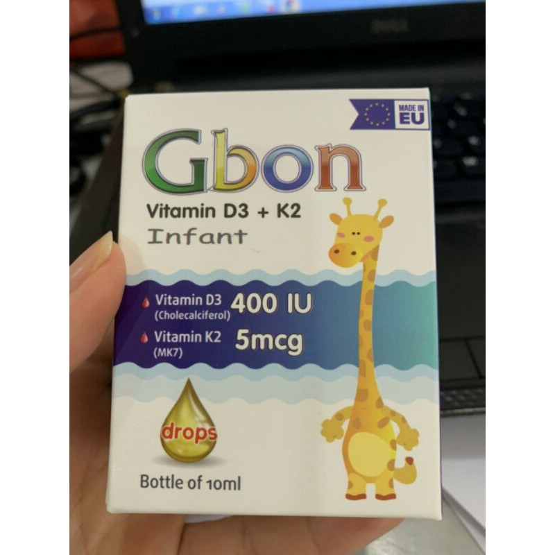 Gbon Vitamin D3 + K2- Bổ sung vitamin D3, K2 - giúp tăng cường hấp thu canxi, cho xương chắc khỏe, giúp bé cao lớn