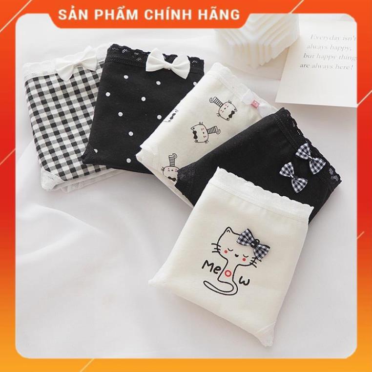 Quần Lót Nữ ❤️ Quần Cotton Nữ Viền Phối Hình Mèo Điệu Đà Tôn Dáng 0133