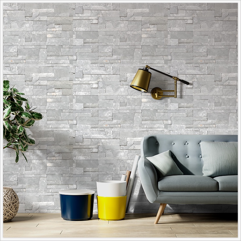 Giấy Dán Tường Vân Đá Xếp Ô Màu Xám Mã V4 - Decal Dán Tường Giả Đá Cắt Sẵn Từng Tấm Kích Thước 60*150Cm