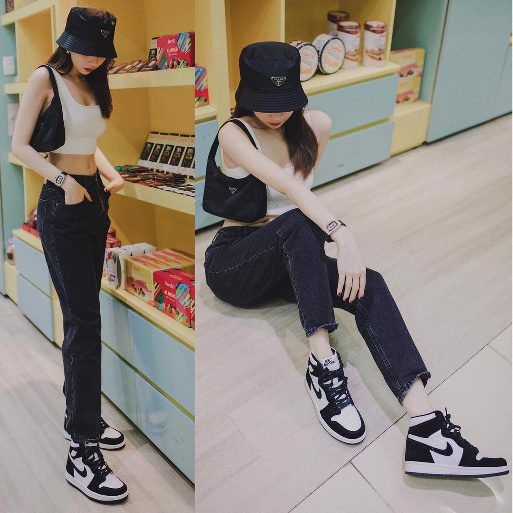 Giày Sneaker Nam Nữ Đen Trắng, Giày Nike Air Jordan 1 JD1 Panda High Cổ Cao Bản Da Xịn | BigBuy360 - bigbuy360.vn