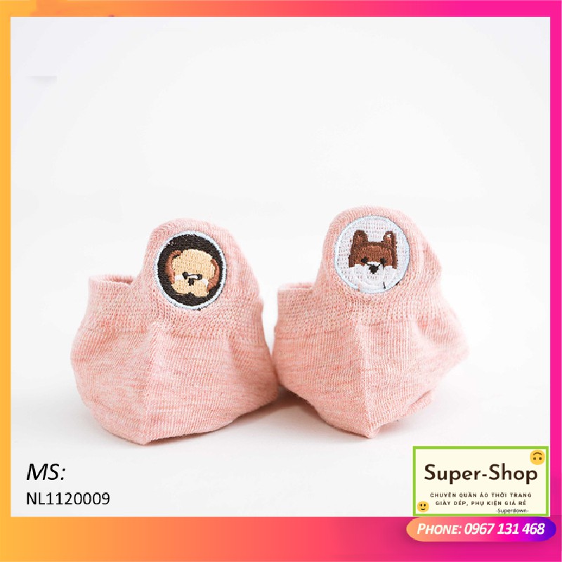 TẤT NỮ COTTON CAO CẤP CỔ NGẮN, GÓT HỌA TIẾT CUTE, MÀU ĐỒNG NHẤT [Super-Shop]